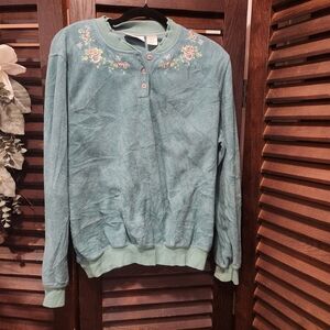 Alfred Dunner Teal Sweatshirt with Butterfly Embroidery